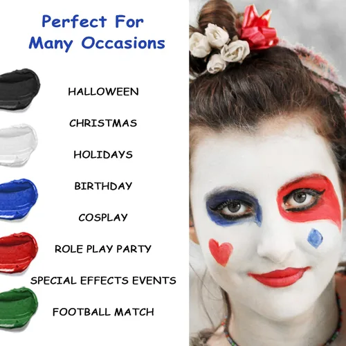 Miniatura 5 de Palo de pintura facial blanca de payaso, cobertura completa, maquillaje de cuerpo blanco para Halloween, cosplay, bromista, zombi, vampiro