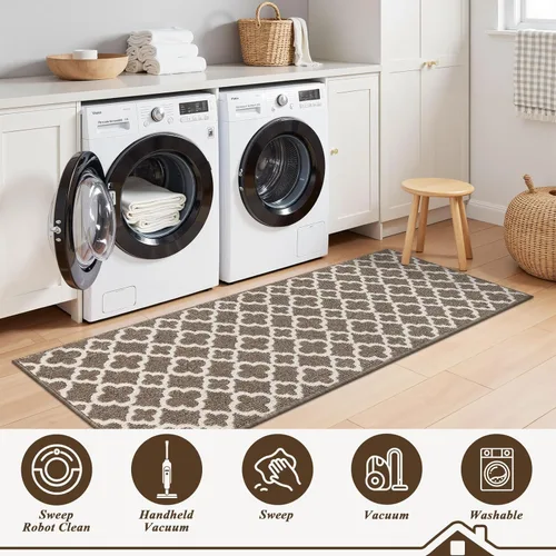 Miniatura 7 de U'Artlines Alfombra Pasillo para Pasillo 2×6 pies Antideslizante Alfombra de Piso de Cocina Corredores Patrón Geométrico Marrón Lavable a Máquina