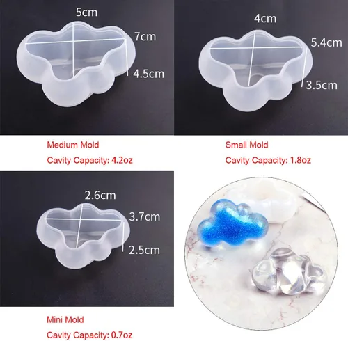 Miniatura 2 de HiParty 3 unids/set 3D nube forma chocolate silicona molde mousse fondant cubo de hielo molde pudín caramelo jabón vela cristal resina epoxi moldes