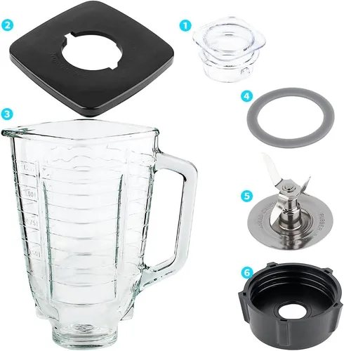 Miniatura 2 de Piezas de repuesto de 5 tazas con tapa cuadrada de vidrio con cuchilla, compatible con licuadora Oster Classic Series y licuadora Osterizer
