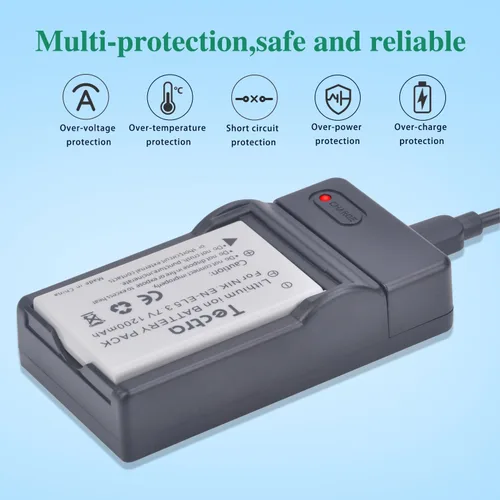 Miniatura 5 de Tectra Paquete de 2 baterías EN-EL5 y cargador USB para cámaras Nikon Coolpix P500, P510, P520, P530, P3, P4, P80, P90, P100, P5000, P5100, P6000