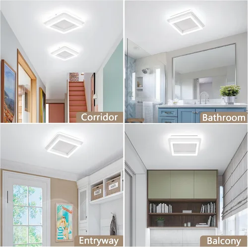 Miniatura 9 de CANEOE Luz de Pasillo Cuadrada de 24W, Moderna Luz de Techo LED de Montaje al Ras, Luces de Acrílico Blanco Cerca del Techo para Dormitorio Comedor