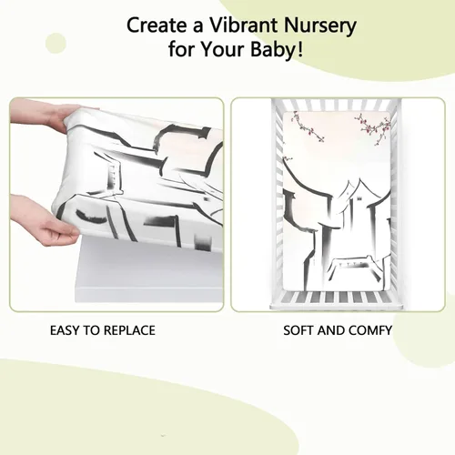 Miniatura 6 de Sábanas bajeras ajustables con temática asiática, sábanas portátiles para cuna para niños pequeños, sábana bajera para colchón de cuna o sábana