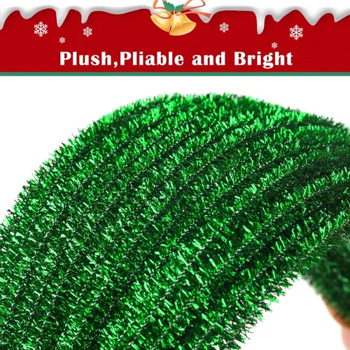 Miniatura 3 de Limpiadores de tubería brillantes - 200 piezas Rojo y Verde Limpiadores de tubería de Navidad 0.23"X12" Chenillas brillantes con tallos metálicos