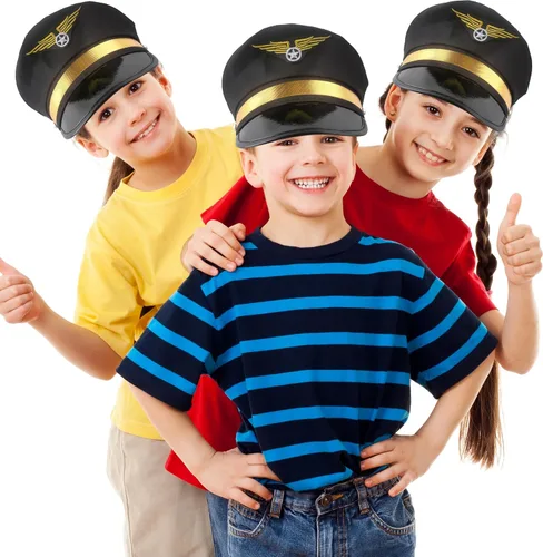 Miniatura 5 de Paquete de 8 sombreros de piloto para niños, sombrero de capitán de avión, sombrero de piloto de aerolínea para niños y niñas, accesorio