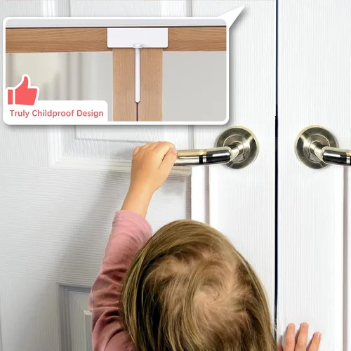 Miniatura 4 de Cerradura de puerta plegable de metal, cerraduras de seguridad para niños de doble puerta que mantienen a los niños pequeños, gatos y perros fuera