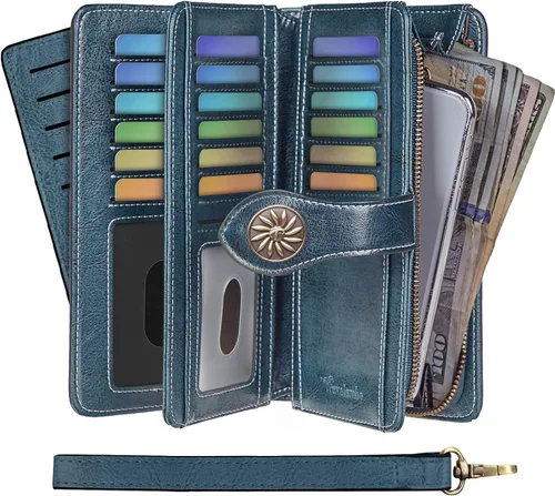 Miniatura 2 de Travelambo Cartera para mujer, de gran capacidad, con bloqueo RFID, de piel auténtica, cartera