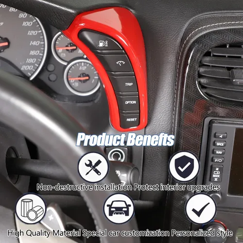 Miniatura 3 de Cubierta de botón de salpicadero Compatible con Chevy Corvette C6 2005-2013, marco de borde del velocímetro Cubierta de ribete de accesorios Rojo