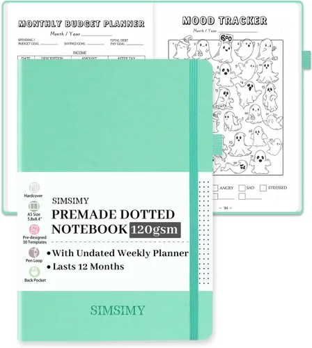 Miniatura 8 de Cuaderno de Diario Punteado Prefabricado con Plantillas de Viñetas, Diario de Puntillado en Rejilla de Puntos Prefabricado con Planificador Semanal