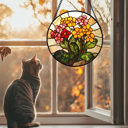 Atrapasoles para colgar vidrieras, flores amarillas y rojas, para ventana, puerta, decoración del hogar, plantas verdes, atrapasoles, Navidad, Día