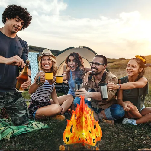 Miniatura 6 de Boao Juego de 6 decoraciones de llama falsa de fuego falso, decoración de campamento de cartón 3D, llamas artificiales, decoraciones de fuego