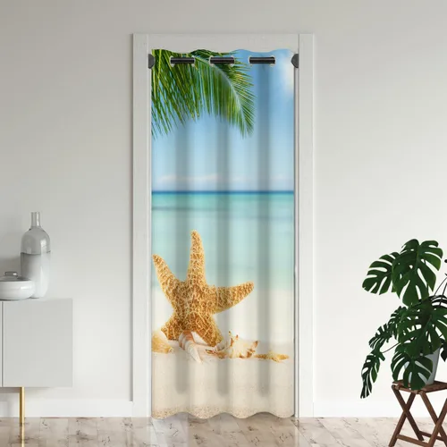 Miniatura 9 de Cortinas opacas para puerta de playa oceánica para puertas, cortinas opacas hawaianas de verano con palmeras para armario de dormitorio de niños