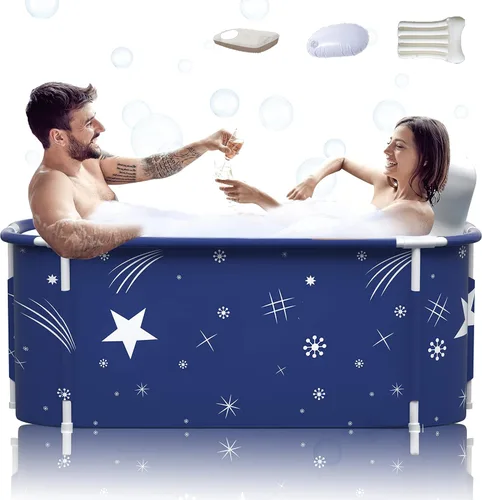 Bañera plegable portátil extragrande de 53 pulgadas con cubierta para adultos, bañera familiar para baño pequeño, bañera gruesa de múltiples capas