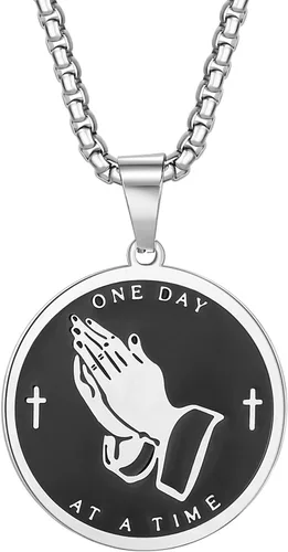 Yaumatea Collar de oración de serenidad con manos en oración, colgante de moneda para hombres y mujeres, señores, oración, versículo bíblico,