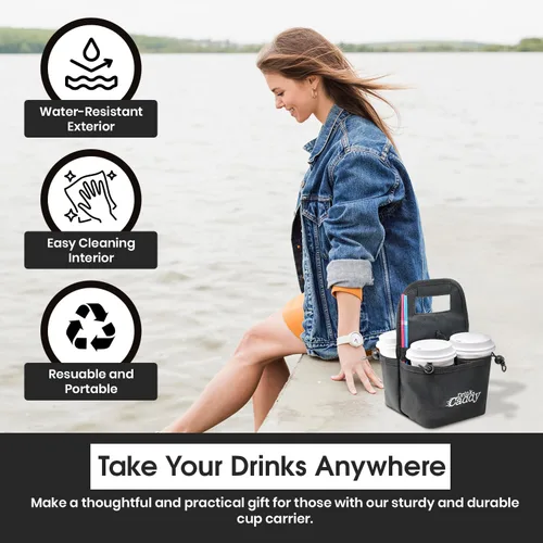 Miniatura 7 de Organizador de bebidas portátil para bebidas y portavasos de café reutilizable, bolsa plegable de 4 tazas con bolsillos organizadores, asegura