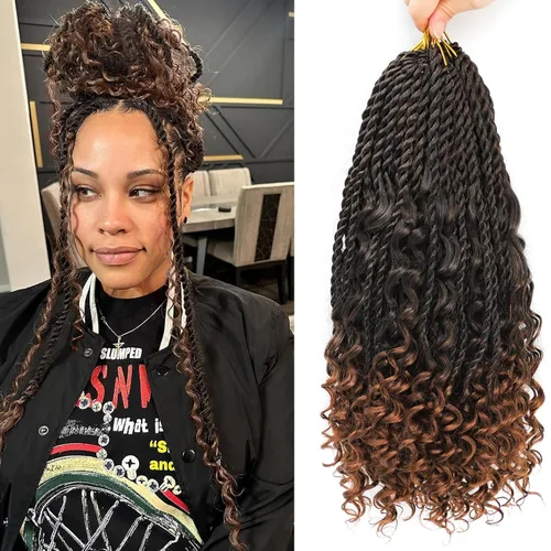 Miniatura 35 de Cabello senegalés de ganchillo con extremos rizados, 12 pulgadas, 8 paquetes de cabello bohemio de ganchillo con rizos de diosa, rizos de ganchillo