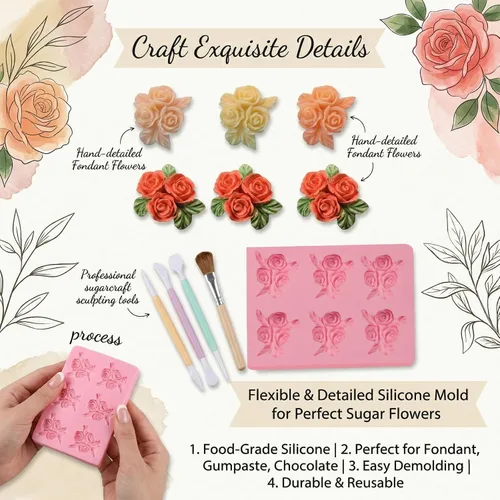 Miniatura 7 de Molde de silicona de 6 cavidades para decoración de pasteles, para boda, día de San Valentín, fiesta de cumpleaños, aniversario, decoración