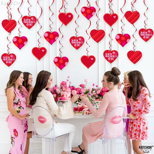 Miniatura 7 de KatchOn, Decoraciones de corazones colgantes de San Valentín, paquete de 31, pancarta de feliz día de San Valentín, Cupido, carta de amor
