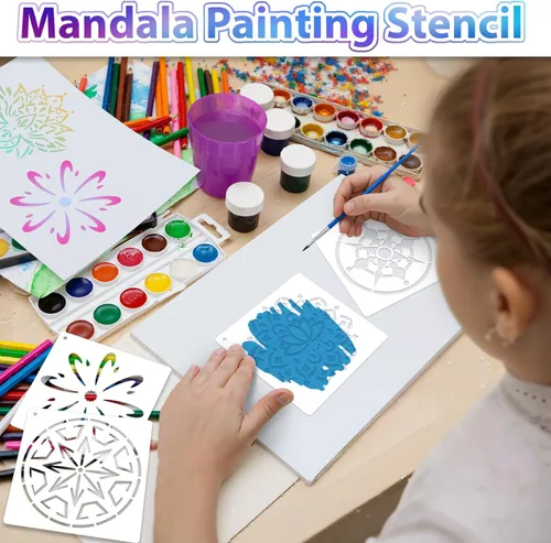 Miniatura 6 de 20 piezas de plantillas de mandala de 4x4'' para pintar en madera, piso, pared, azulejos, tela, plantillas de muebles reutilizables, plantilla