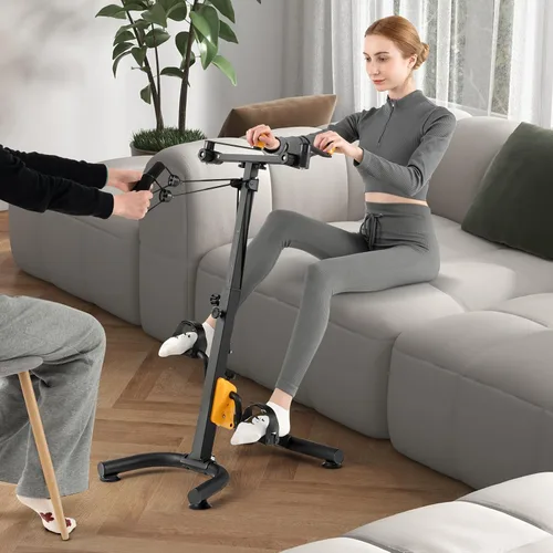 Miniatura 9 de Goplus Ejercitador de pedal plegable para personas mayores, mano, brazo, pierna, rodilla, terapia física, bicicleta de ejercicio con altura