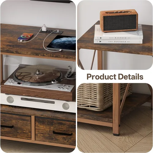 Miniatura 5 de LED TV Stand with 2 Fabric Drawer - 55" Industrial TV Console Table with Open Storage Shelves for Living Room,Bedroom, Entertainment Center TV