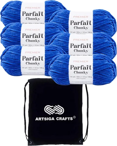 Miniatura 62 de Premier Yarns Parfait Chunky Mushroom 1150-41 (6 madejas - mismo lote de tinte) Peso S Bulky #6 Hilo de poliéster para ganchillo y punto con bolsa