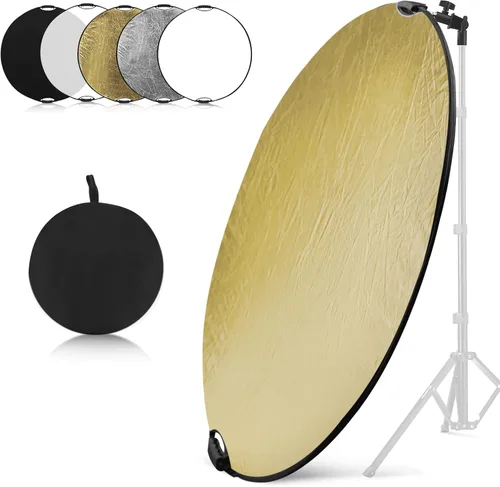 Wellmaking Reflector de luz de fotografía de 43 pulgadas/43.3 in, reflectores difusores portátiles plegables 5 en 1 con bolsa y adaptador de