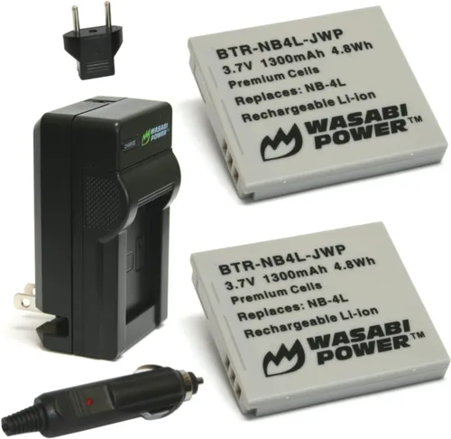Wasabi Power Batería (paquete de 2) y cargador para Canon NB-4L y Canon PowerShot SD40, SD400, SD450, SD600, SD630, SD750, SD780, SD960, SD970,