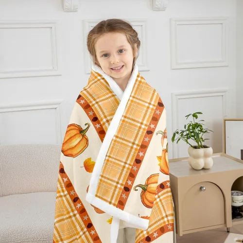 Miniatura 3 de Manfei Hello Fall Throw Blanket Pumpkin Maple Leaf Plaid Patchwork Fleece Blanket Autumn Theme Cozy Throws for Bed Couch Sofa,Kids Boys Girls Room