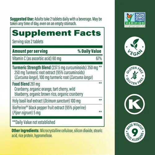 Miniatura 2 de MegaFood Suplemento de curcumina de cúrcuma de cuerpo entero Minis, suplemento de cúrcuma con pimienta negra, 237 mg de curcuminoides por porción