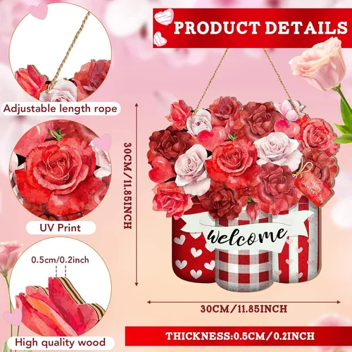 Miniatura 3 de Karenhi Corona de puerta del día de San Valentín para puerta delantera, letrero de madera, decoración del día de San Valentín, decoración