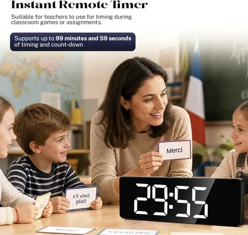 Miniatura 6 de Relojes Digitales de Pared, Pantalla Grande de 16 Pulgadas, Reloj Digital para Aula con Control Remoto, Fecha, Semana, Alarma, Temperatura, Luz