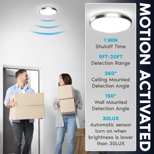Miniatura 2 de LUXRITE Lámpara de techo LED con sensor de movimiento, 11 pulgadas, 5CCT seleccionable 2700K 3000K 3500K 4000K 5000K, tiempo de espera de 60s, 16W