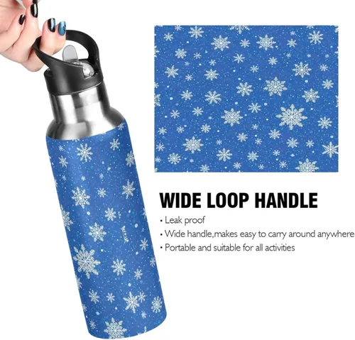 Miniatura 4 de BPA-Free Sport Water Bottle Insulated 32 Oz, Stainless Steel Water Bottle for Gym Outdoor Travel School, White Snowflakes Blue