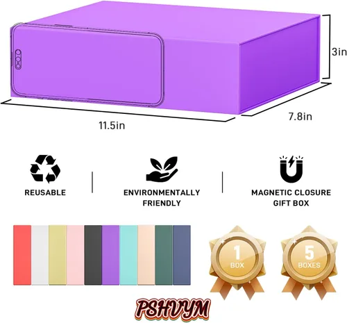 Miniatura 2 de PSHVYM Cajas de regalo con tapas, 11.5 x 7.8 x 3 pulgadas, caja de regalo morada para regalos, cierre magnético para camisetas, guantes, bufandas