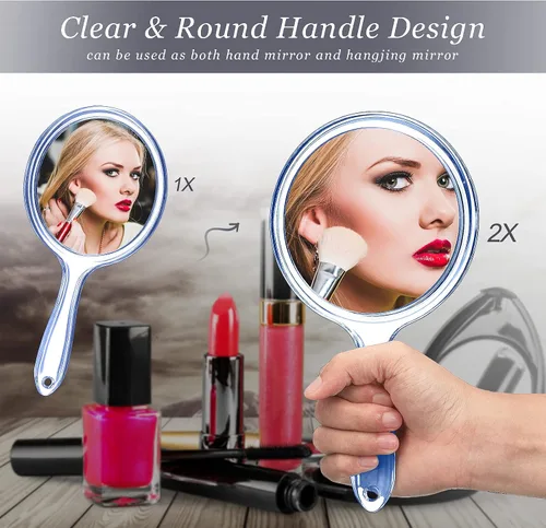 Miniatura 3 de Jetec Espejo de mano de doble cara - Espejo de aumento 1X/2X con mango - Espejo de maquillaje de forma redondeada (azul)