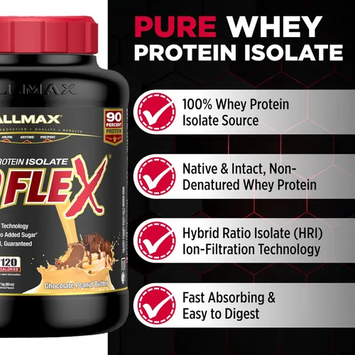 Miniatura 3 de ALLMAX Nutrition - Polvo de proteína ISOFLEX de suero, aislado de proteína de suero, 27g de proteína, chocolate y mantequilla de cacahuate, 5 libras