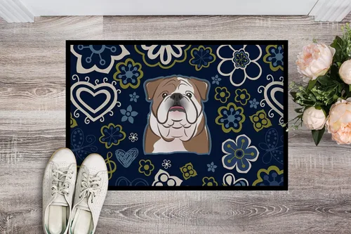 Miniatura 3 de Caroline's Treasures BB5070MAT - Felpudo de bulldog inglés con flores azules de 18 x 27 pulgadas, tapete para puerta delantera, para interiores