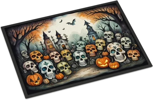 Miniatura 32 de Caroline's Treasures DAC2223MAT - Felpudo espeluznante de Halloween con gato negro de 18 x 27 pulgadas, tapete para puerta delantera