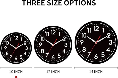 Miniatura 5 de AKCISOT Reloj de pared moderno negro silencioso sin tictac, funciona con pilas, de 10 pulgadas, reloj analógico pequeño clásico decorativo