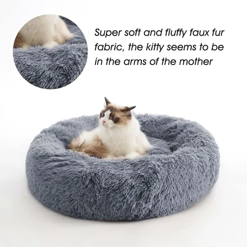 Miniatura 5 de WESTERN HOME WH Cama calmante para perros y gatos, dona acogedora anti-ansiedad, cama redonda cálida y acogedora de piel sintética, suave y azul