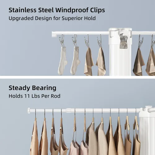 Miniatura 4 de Estante de Secado de Ropa BIREN Plegable y Extensible con 16 Clips, Perchero de Ropa Plegable para Ahorrar Espacio, Ideal para Colgar Ropa