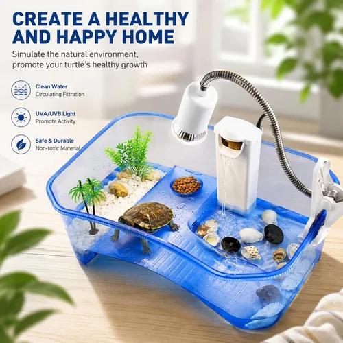 Miniatura 5 de Rypet Tanque Acuario para Tortugas - Hábitat de Reptiles, Hábitat de Tortugas, Tanque de Acuario para Reptiles para Cangrejo de Río y Cangrejo Azul