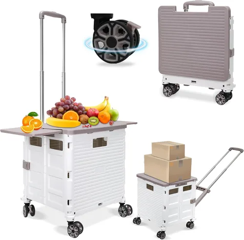 Miniatura 16 de FELICON SELORSS Carro de Utilidad Plegable Carro de Mano Plegable con Mango Telescópico de Plástico Resistente Cesta Plegable de 4 Ruedas Giratorias
