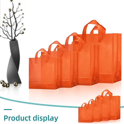 Miniatura 4 de Weewooday 100 bolsas de regalo de plástico esmerilado con asas para pequeñas empresas, bolsas de compras transparentes con parte inferior de cartón
