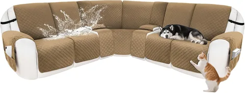 Miniatura 62 de Fundas para sofá modular reclinable, de terciopelo en forma de L, funda de consola central para perros y mascotas, lavable antideslizante, 1 funda