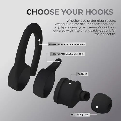 Miniatura 3 de Coby Auriculares Bluetooth inalámbricos con puntas intercambiables con puntas de ganchos intercambiables, gel de oreja de varios tamaños, resistente