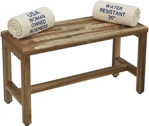 Miniatura 19 de EcoDecors Taburete de ducha de madera de teca natural de 18 pulgadas, impermeable, silla de asiento para ducha interior, proporciona seguridad