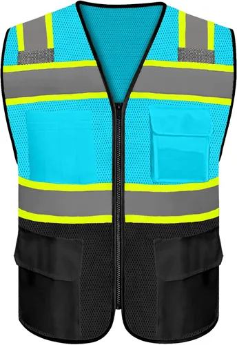 Miniatura 4 de Chaleco de seguridad reflectante de alta visibilidad con 5 bolsillos y cremallera clase 2 para adultos, unisex, ropa de trabajo de seguridad