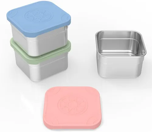 Miniatura 8 de Caperci Paquete de 3 Recipientes de Acero Inoxidable para Aperitivos con Tapas de Silicona - Recipientes Pequeños para Alimentos de 8 onzas a Prueba